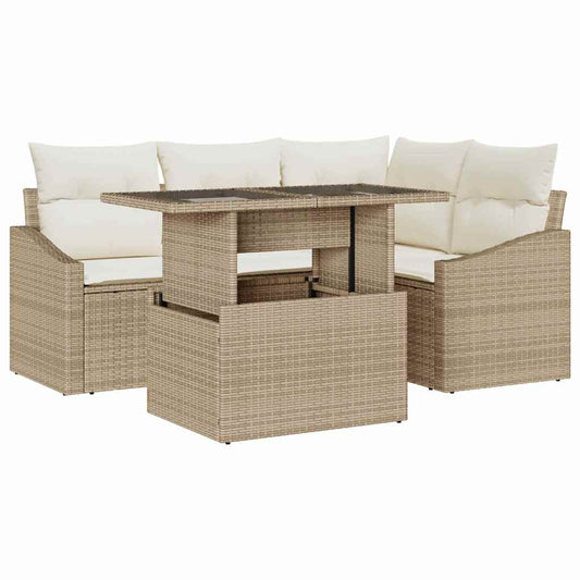 Garten-Sofa-Set mit Kissen 5 pcs Beige, Creme 100 x 55 x 73 cm