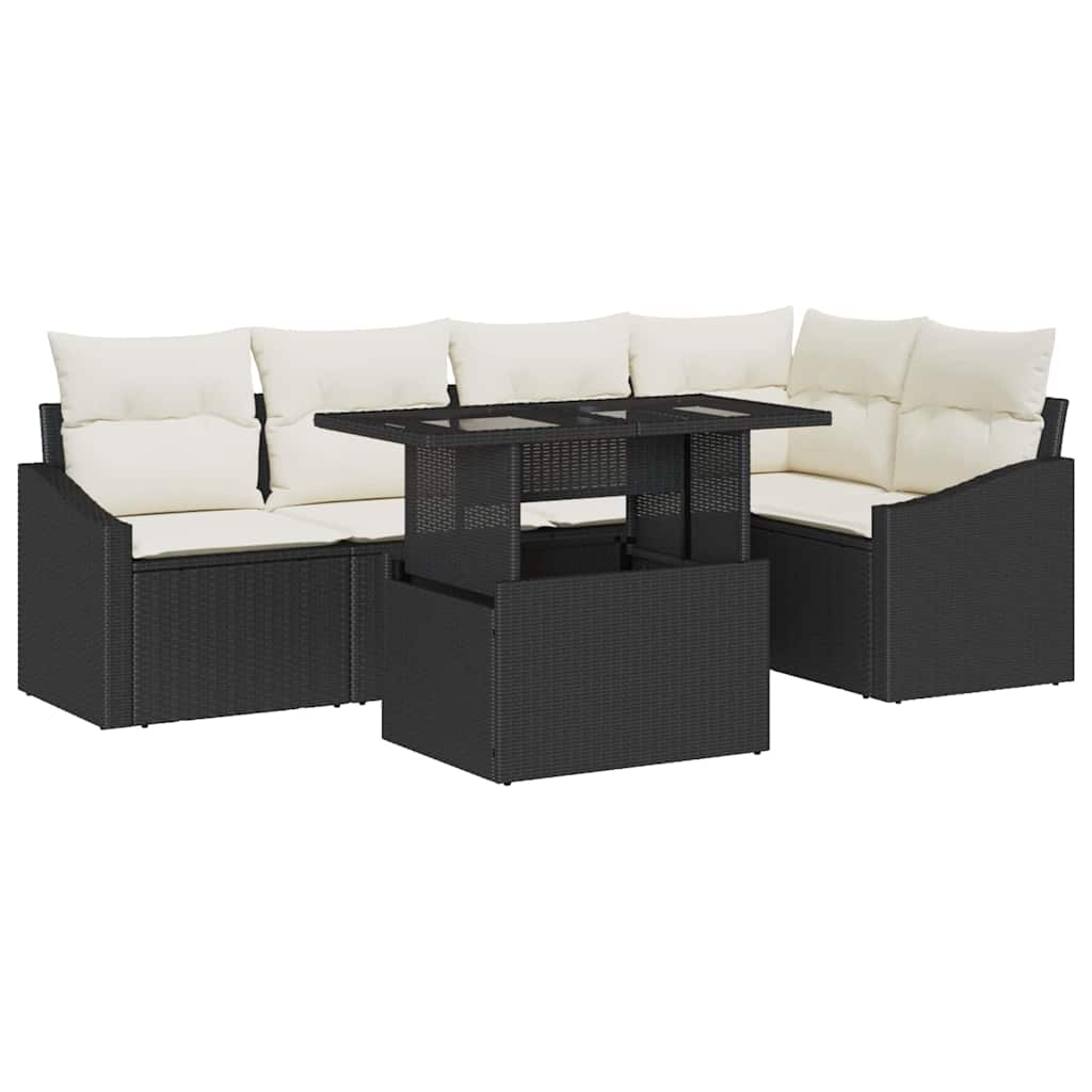 Garten-Sofa-Set 6 pcs Schwarz, Creme 100 x 55 x 73 cm