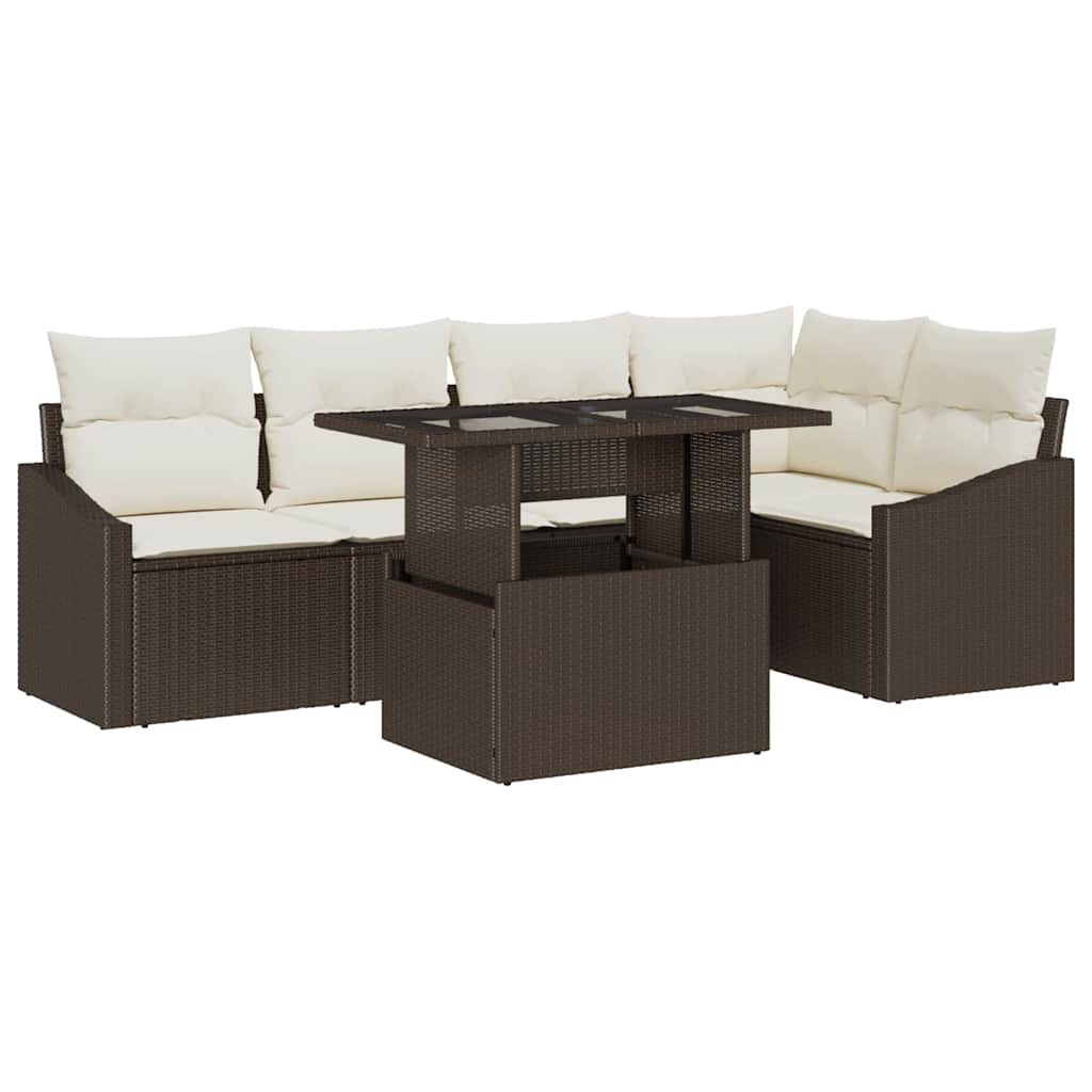 Garten-Sofa-Set 6 pcs Braun und Creme 100 x 55 x 73 cm