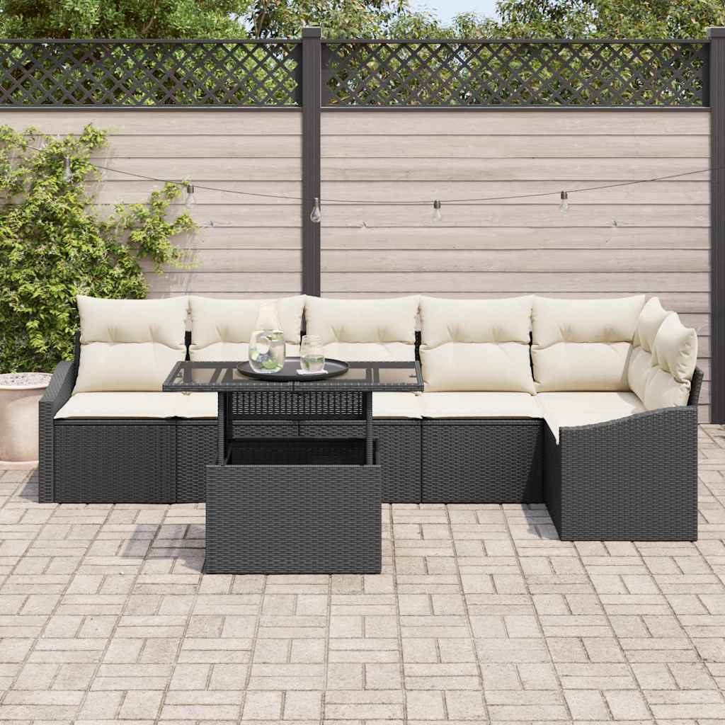 Garten-Sofa-Set 7 pcs Schwarz, Creme 100 x 55 x 73 cm
