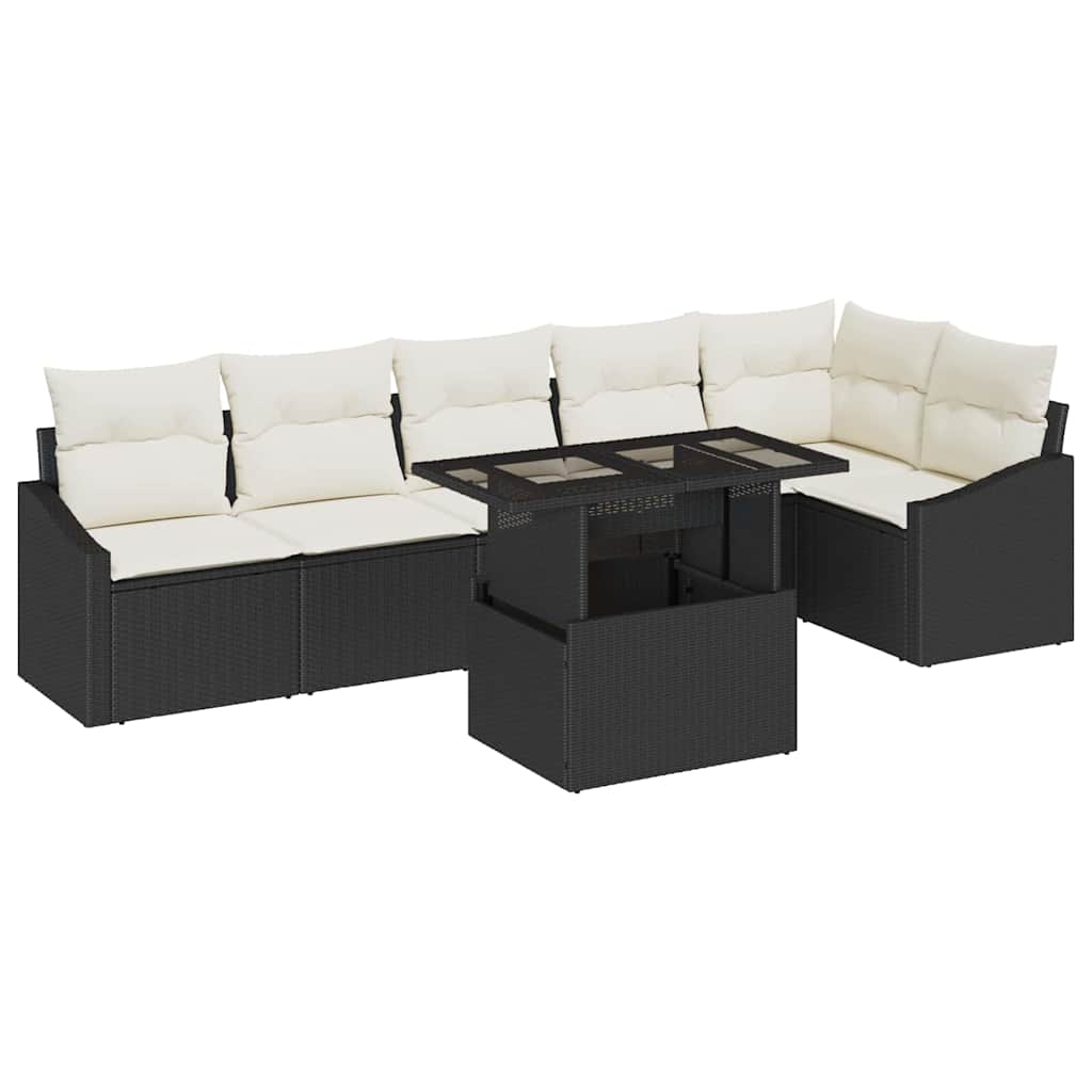 Garten-Sofa-Set 7 pcs Schwarz, Creme 100 x 55 x 73 cm