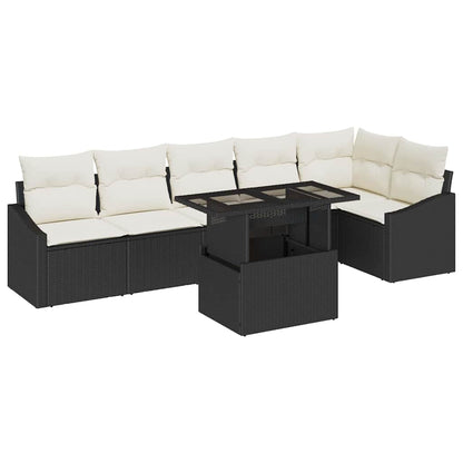 Garten-Sofa-Set 7 pcs Schwarz, Creme 100 x 55 x 73 cm