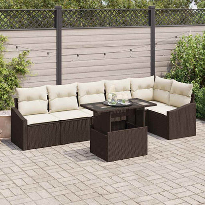Garten-Sofa-Set 7 pcs Braun und Creme 100 x 55 x 73 cm