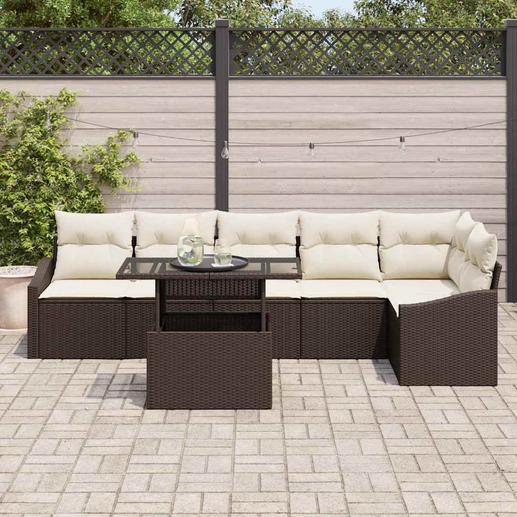 Garten-Sofa-Set 7 pcs Braun und Creme 100 x 55 x 73 cm