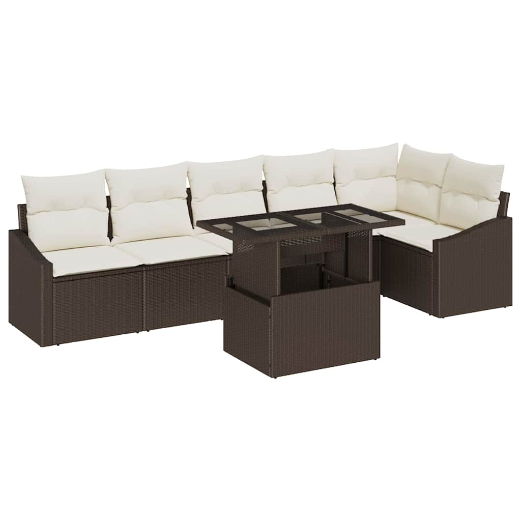 Garten-Sofa-Set 7 pcs Braun und Creme 100 x 55 x 73 cm