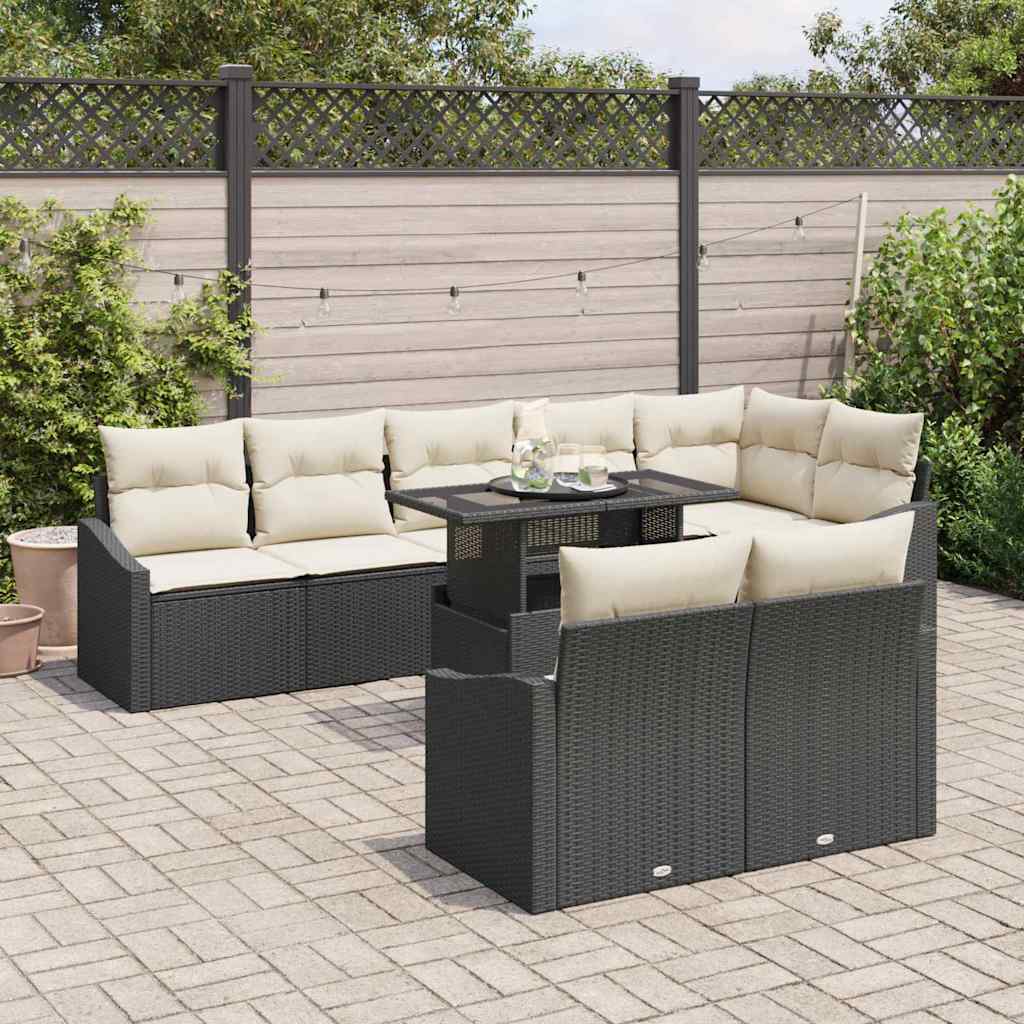 Garten-Sofa-Set 9 pcs Schwarz, Creme 100 x 55 x 73 cm