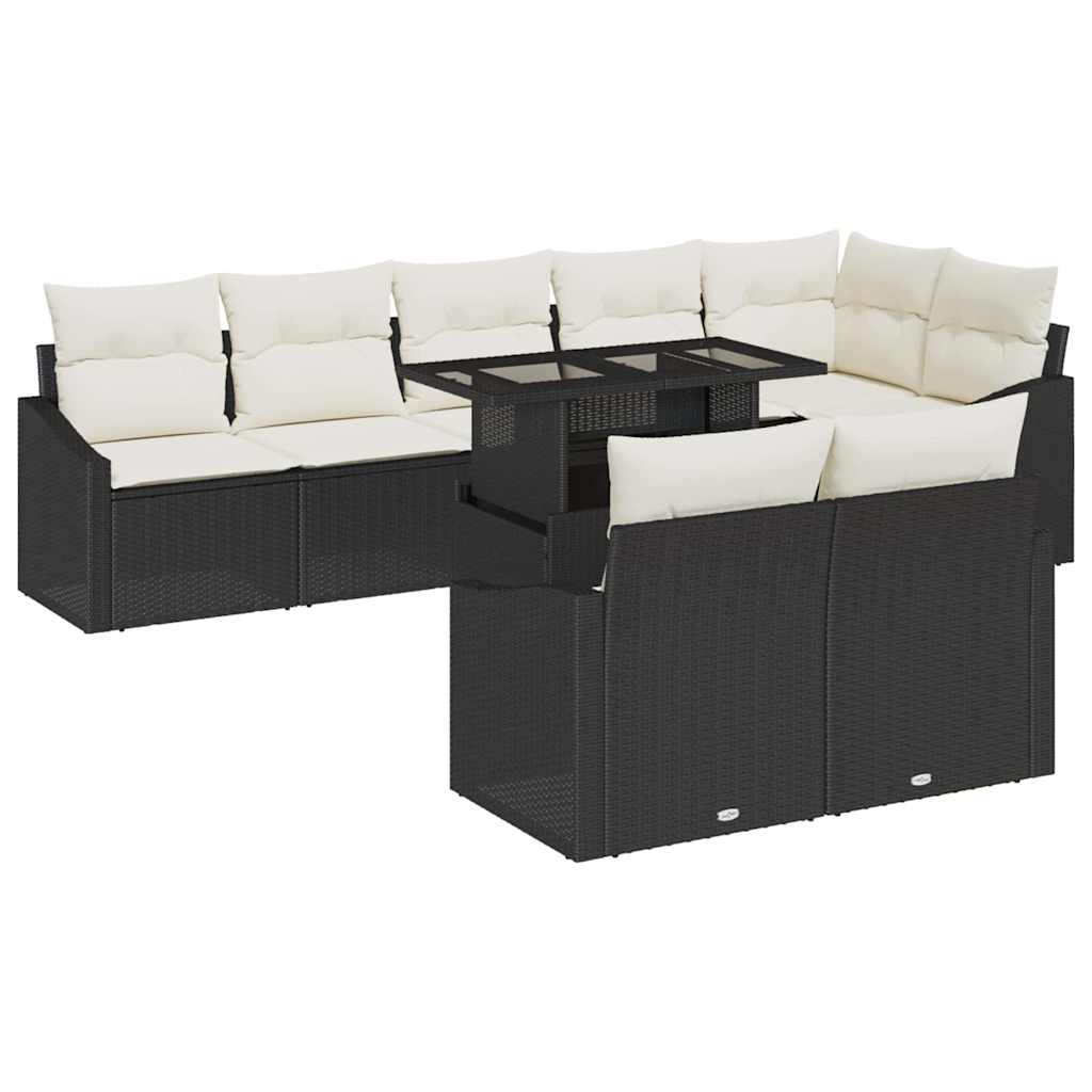 Garten-Sofa-Set 9 pcs Schwarz, Creme 100 x 55 x 73 cm