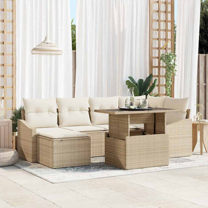 Garten-Sofa-Set mit Kissen mit Speicher 7 pcs Beige, Creme