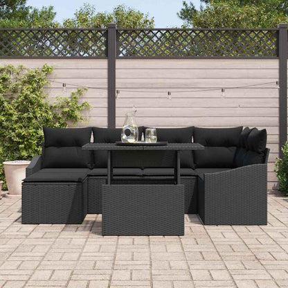Garten-Sofa-Set mit Kissen mit Speicher 7 pcs Schwarz