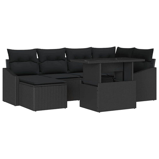 Garten-Sofa-Set mit Kissen mit Speicher 7 pcs Schwarz