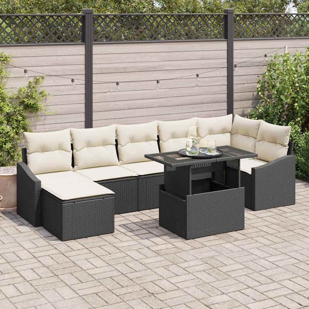 Garten-Sofa-Set mit Kissen mit Speicher 8 pcs Schwarz, Creme