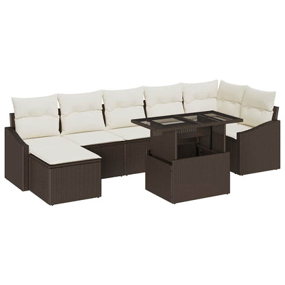 Garten-Sofa-Set mit Kissen mit Speicher 8 pcs Braun und Creme