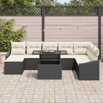 Garten-Sofa-Set mit Kissen mit Speicher 9 pcs Schwarz, Creme