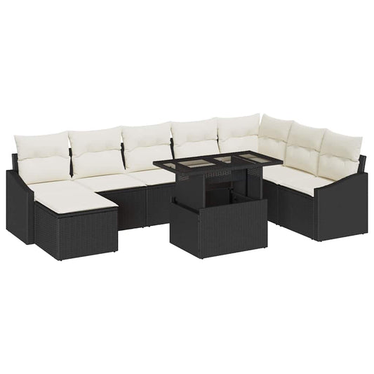 Garten-Sofa-Set mit Kissen mit Speicher 9 pcs Schwarz, Creme