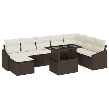 Garten-Sofa-Set mit Kissen mit Speicher 9 pcs Braun und Creme