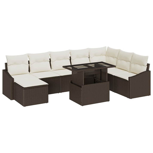 Garten-Sofa-Set mit Kissen mit Speicher 9 pcs Braun und Creme