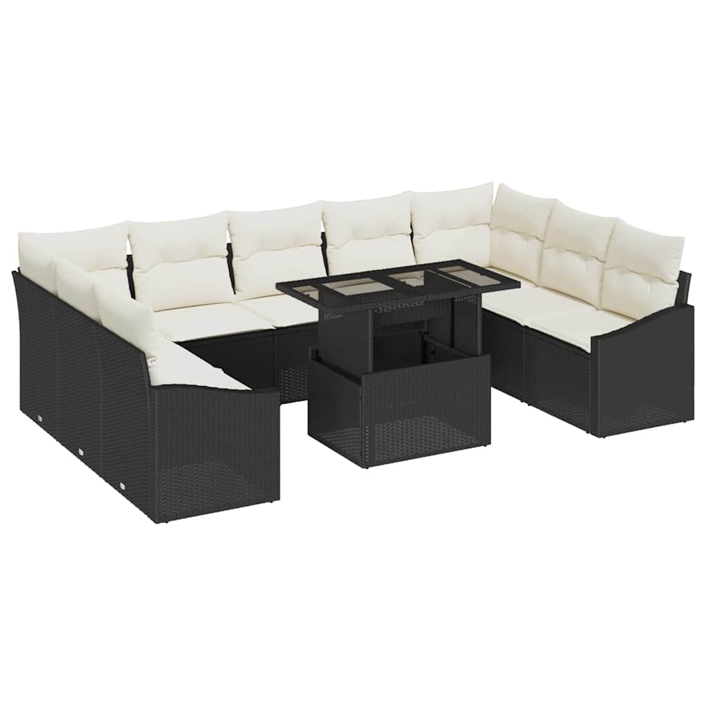 Garten-Sofa-Set 10 pcs Schwarz, Creme 100 x 55 x 73 cm