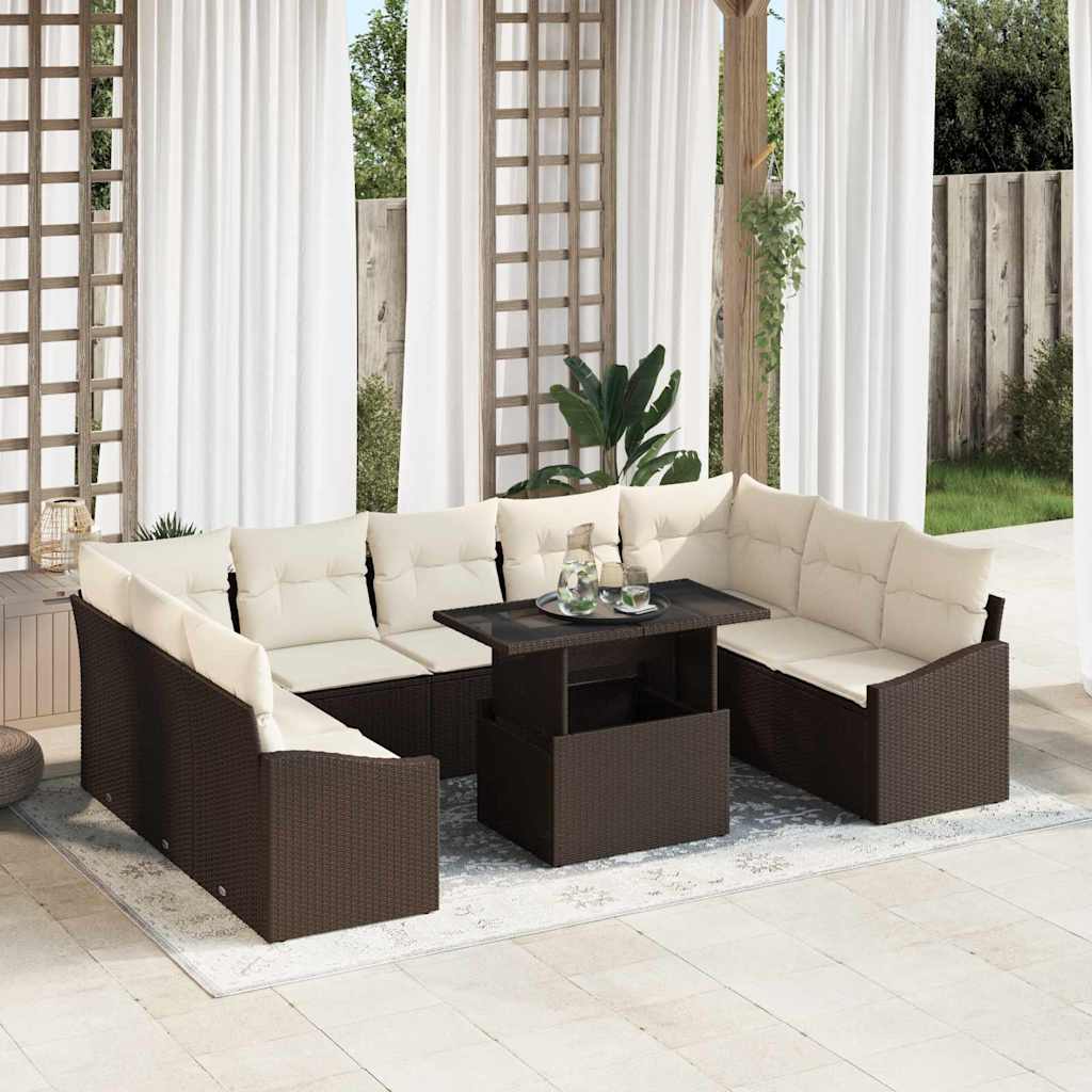 Garten-Sofa-Set 10 pcs Braun und Creme 100 x 55 x 73 cm