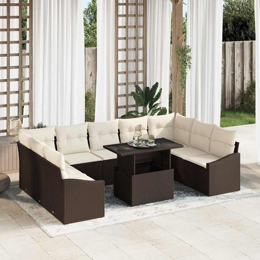 Garten-Sofa-Set 10 pcs Braun und Creme 100 x 55 x 73 cm