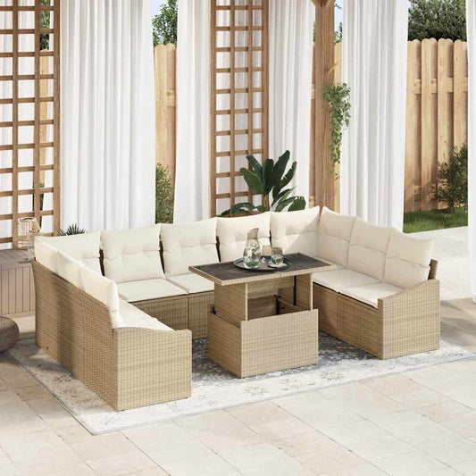 Garten-Sofa-Set mit Kissen 10 pcs Beige, Creme 100 x 55 x 73 cm