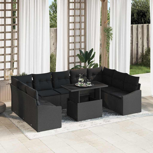 Garten-Sofa-Set mit Kissen 10 pcs Schwarz 100 x 55 x 73 cm