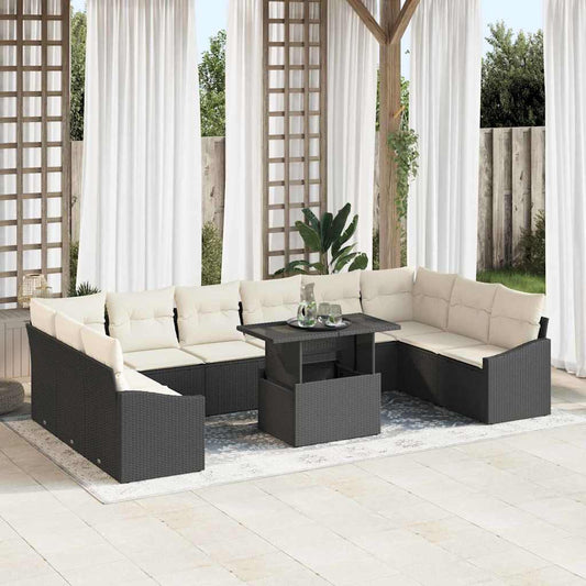 Garten-Sofa-Set 11 pcs Schwarz, Creme 100 x 55 x 73 cm