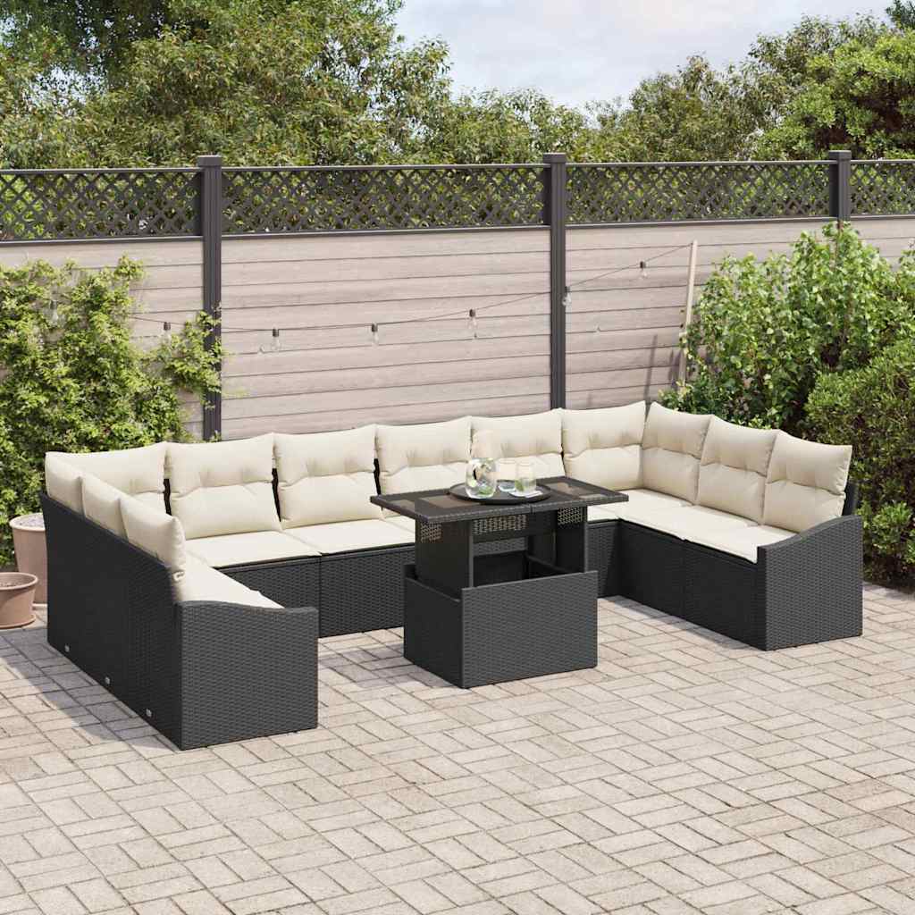 Garten-Sofa-Set 11 pcs Schwarz, Creme 100 x 55 x 73 cm