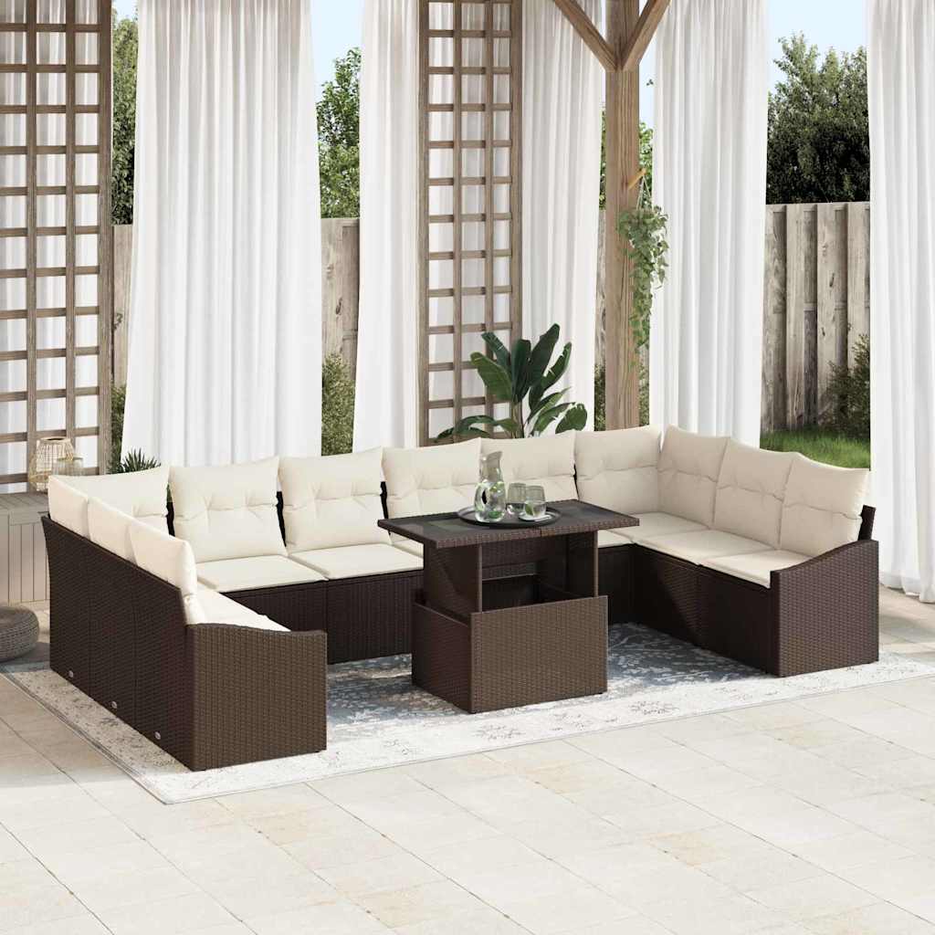 Garten-Sofa-Set 11 pcs Braun und Creme 100 x 55 x 73 cm