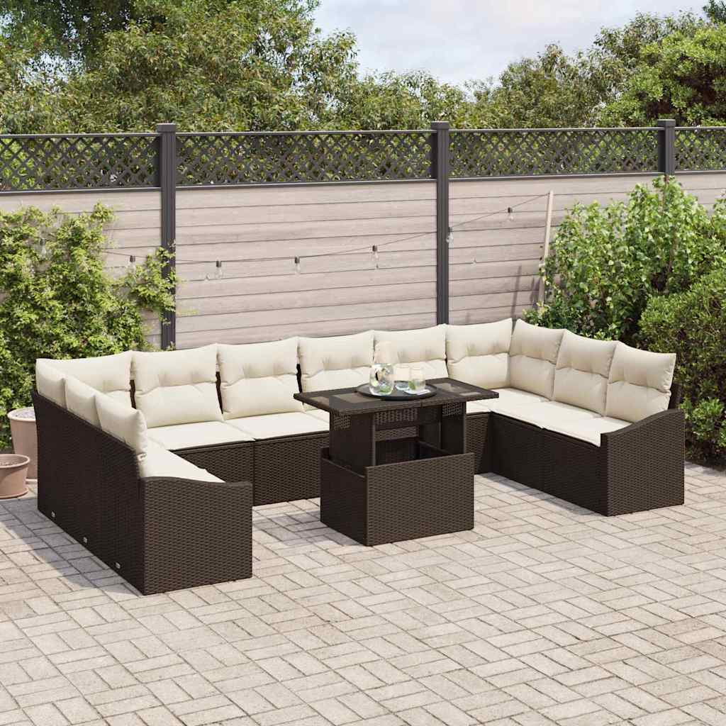 Garten-Sofa-Set 11 pcs Braun und Creme 100 x 55 x 73 cm