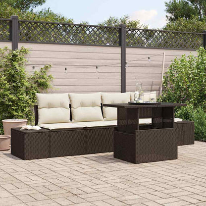 Garten-Sofa-Set mit Kissen 5 pcs Braun, Creme 100 x 55 x 73 cm
