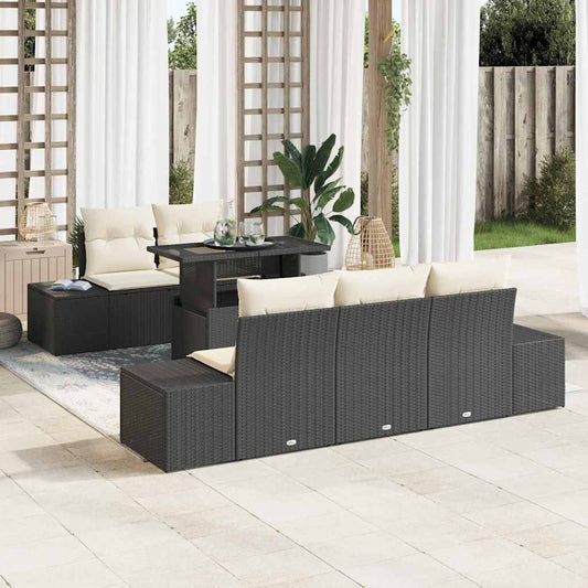 Garten-Sofa-Set 6 pcs Schwarz, Creme 100 x 55 x 73 cm