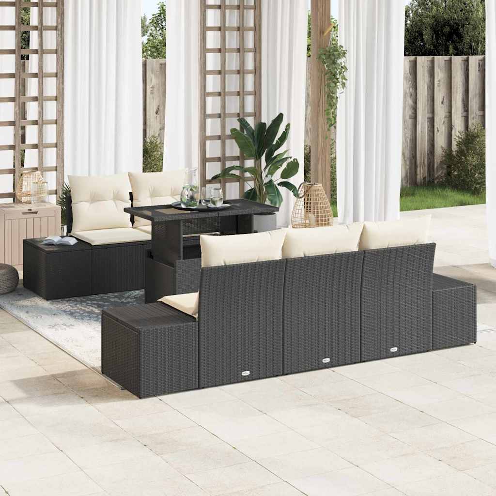 Garten-Sofa-Set 6 pcs Schwarz und Creme 100 x 55 x 73 cm