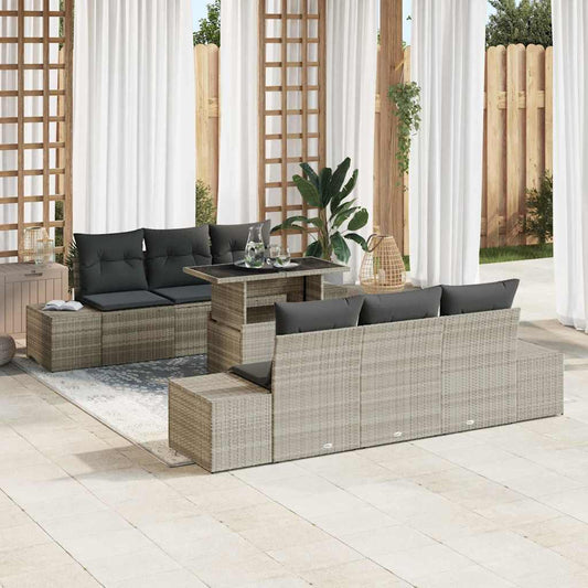 Garten-Sofa-Set mit Kissen 7 pcs Beige Grau 100 x 55 x 73 cm
