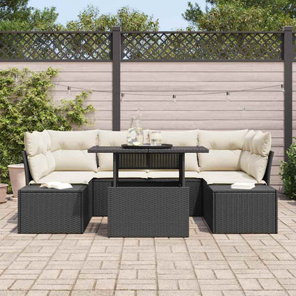 Garten-Sofa-Set 7 pcs Schwarz, Creme 100 x 55 x 73 cm