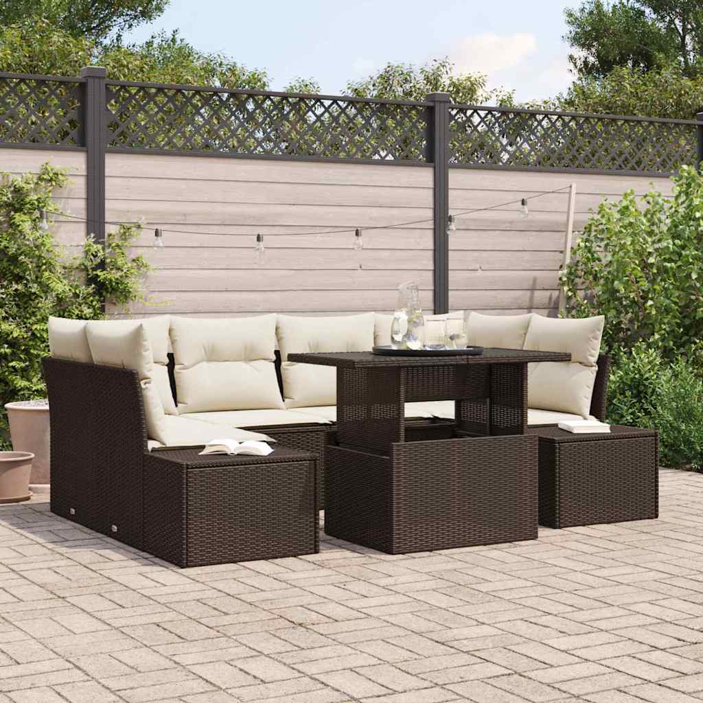 Garten-Sofa-Set 7 pcs Braun und Creme 100 x 55 x 73 cm