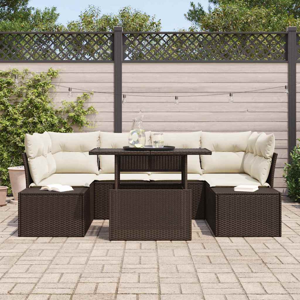 Garten-Sofa-Set 7 pcs Braun und Creme 100 x 55 x 73 cm