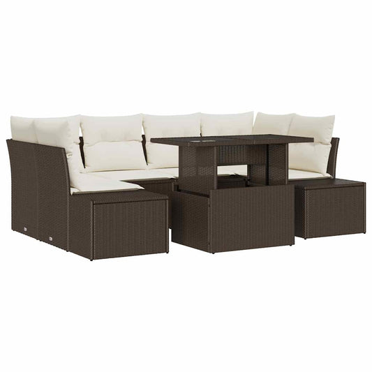 Garten-Sofa-Set mit Kissen 7 pcs Braun, Creme 100 x 55 x 73 cm