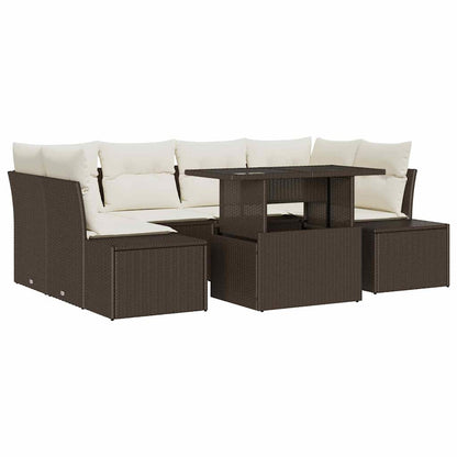 Garten-Sofa-Set 7 pcs Braun und Creme 100 x 55 x 73 cm