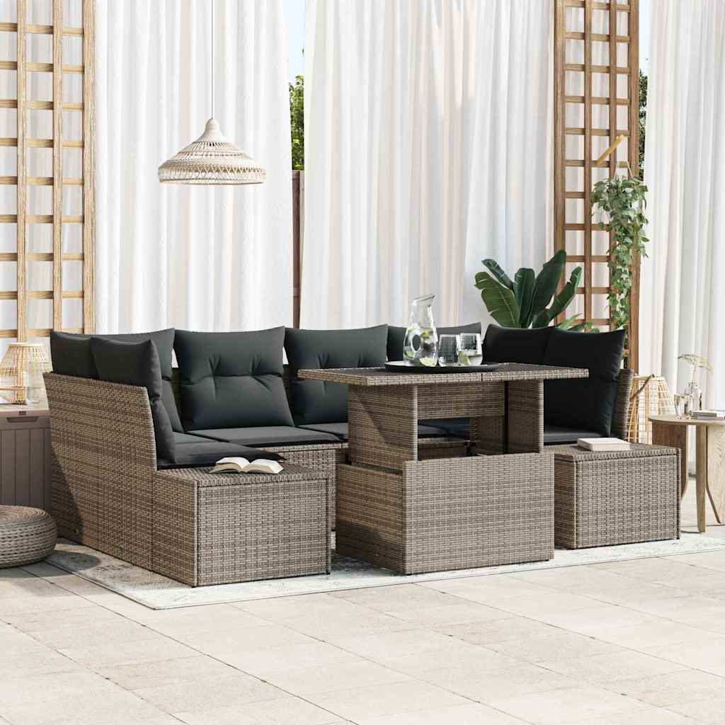 Garten-Sofa-Set mit Kissen 7 pcs Grau 100 x 55 x 73 cm