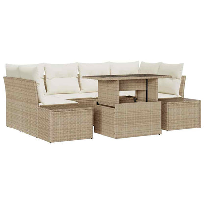Garten-Sofa-Set mit Kissen 7 pcs Beige, Creme 100 x 55 x 73 cm