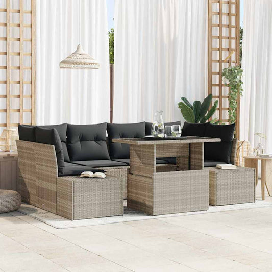 Garten-Sofa-Set mit Kissen 7 pcs Grau Beige 100 x 55 x 73 cm