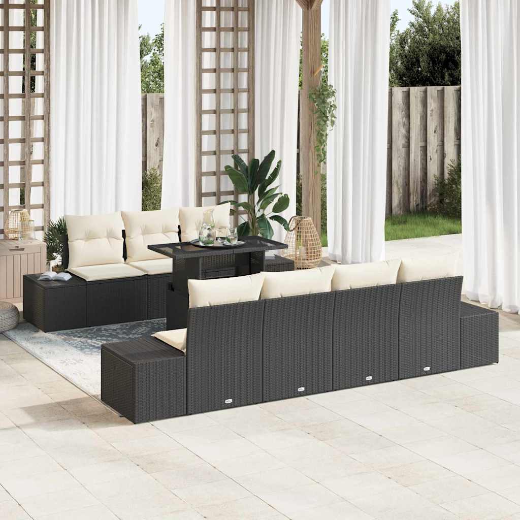 Garten-Sofa-Set 8 pcs Schwarz und Creme 100 x 55 x 73 cm