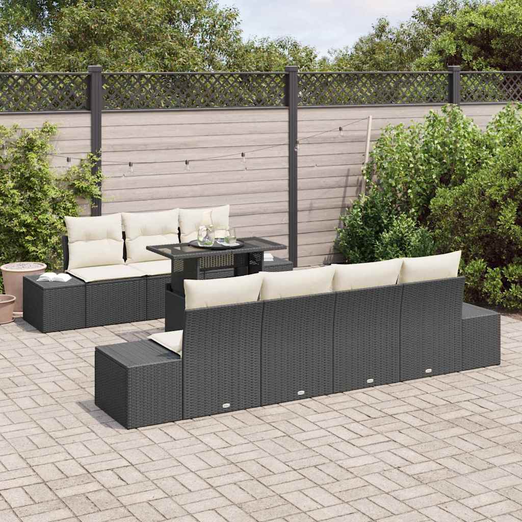 Garten-Sofa-Set 8 pcs Schwarz und Creme 100 x 55 x 73 cm