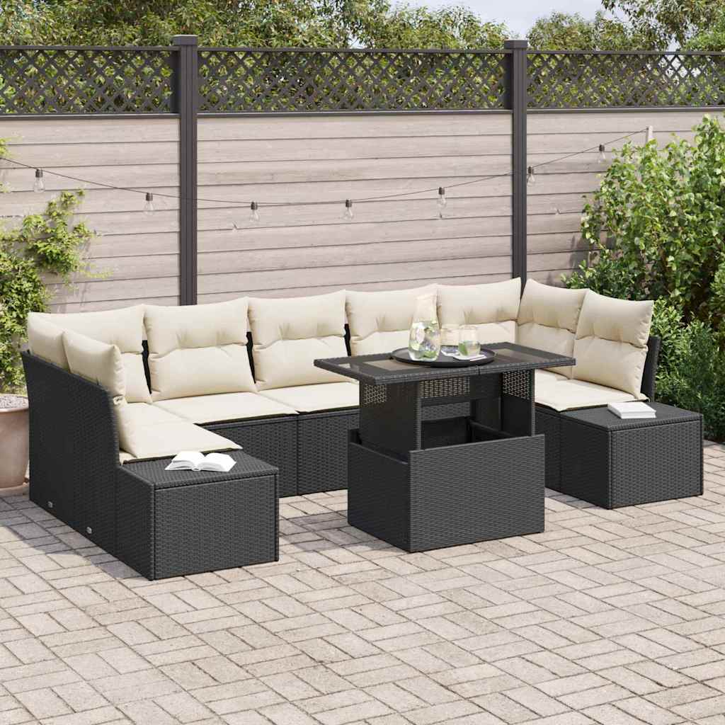 Garten-Sofa-Set 8 pcs Schwarz und Creme 100 x 55 x 73 cm