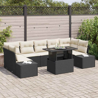 Garten-Sofa-Set 8 pcs Schwarz und Creme 100 x 55 x 73 cm