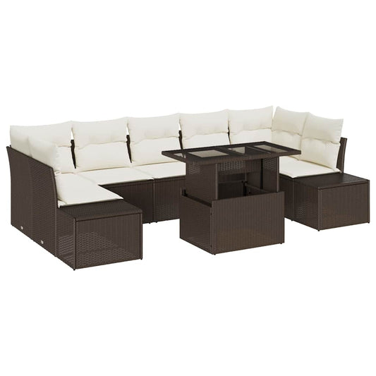 Garten-Sofa-Set mit Kissen 8 pcs Braun, Creme 100 x 55 x 73 cm