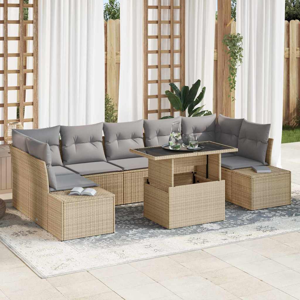 Garten-Sofa-Set 8 pcs Beige und Hellgrau 100 x 55 x 73 cm
