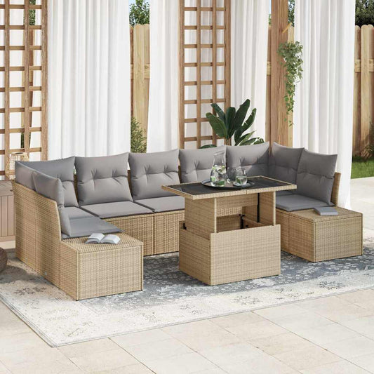 Garten-Sofa-Set 8 pcs Beige und Hellgrau 100 x 55 x 73 cm