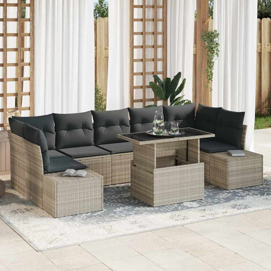 Garten-Sofa-Set 8 pcs Grau und natürlich 100 x 55 x 73 cm