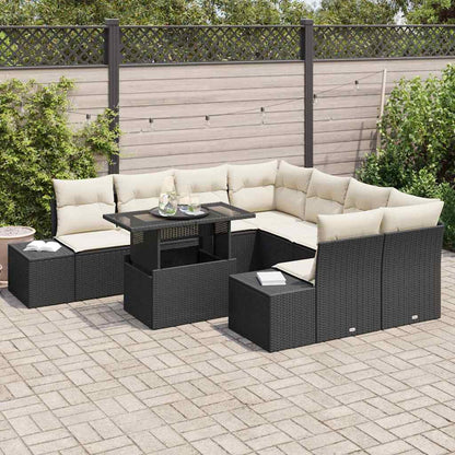 Garten-Sofa-Set 9 pcs Schwarz, Creme 100 x 55 x 73 cm